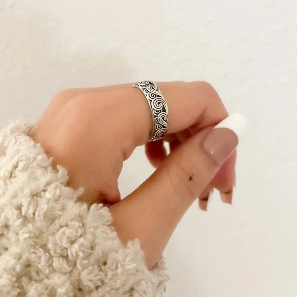 925 Sterling Silver Wave Ring Band Engraved Ring Boho Ring Minimalist Ring